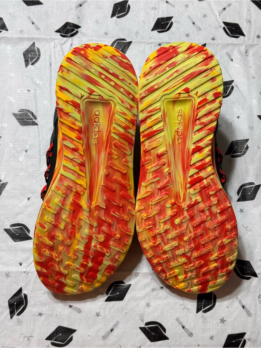 Adidas Black Sneakers with Red and Yellow and Orange Accents - Picture 4 of 9